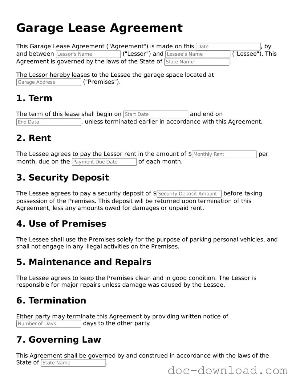 Printable Garage Lease Agreement Template