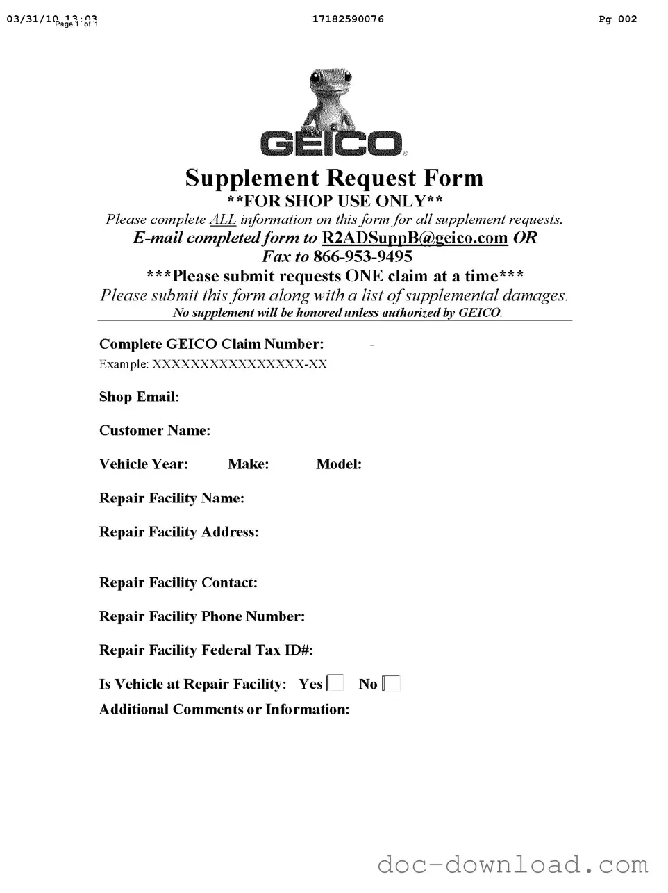 Fill Out Your Geico Supplement Request Template