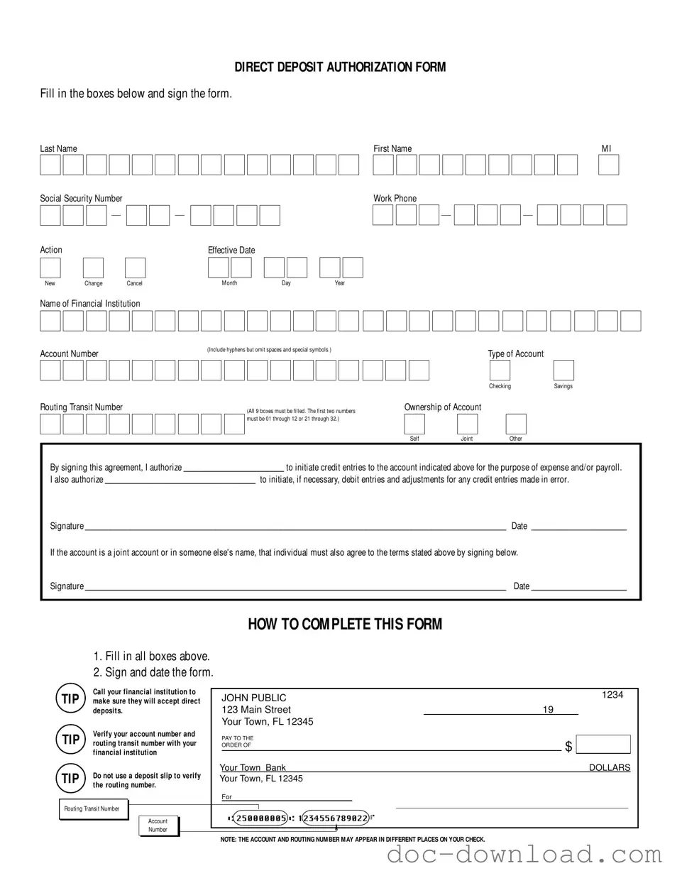 Fill Out Your Generic Direct Deposit Template