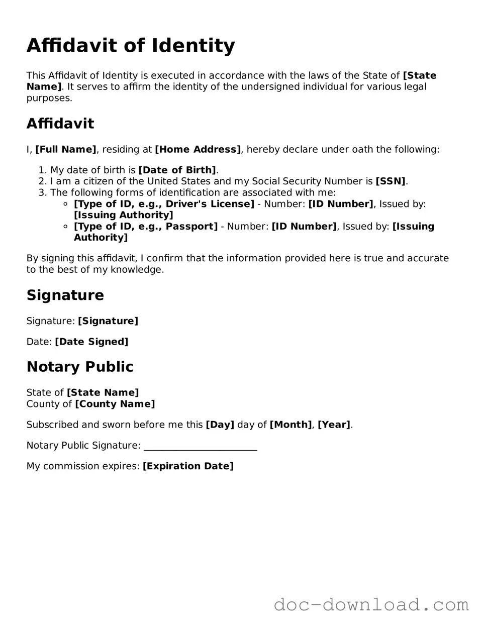 Printable Affidavit of Identity Template