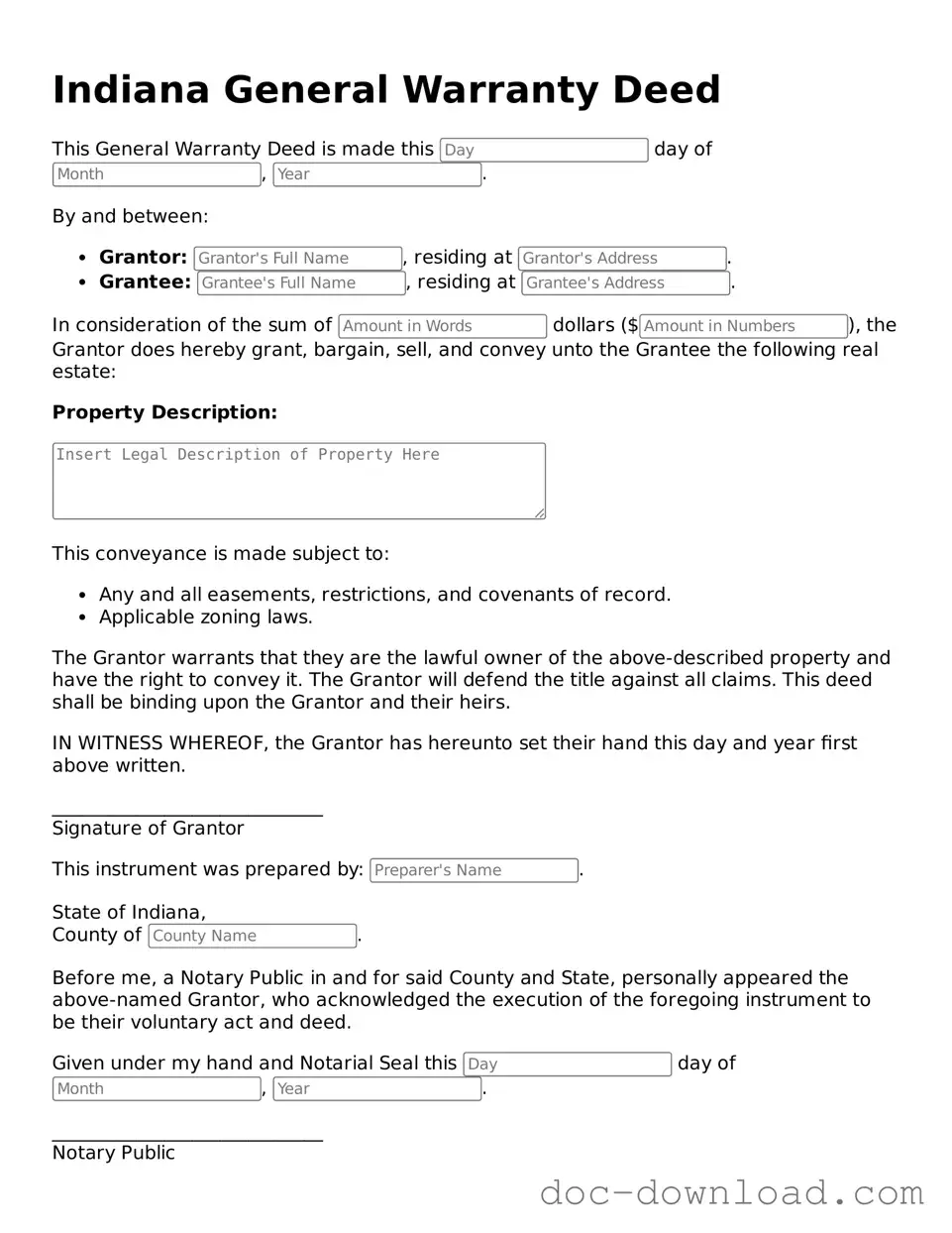 Blank  Deed Document for Indiana