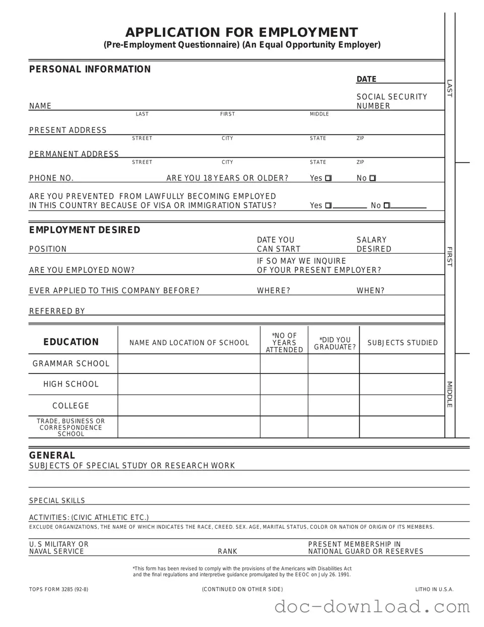 Fill Out Your Employment Application Pdf Template