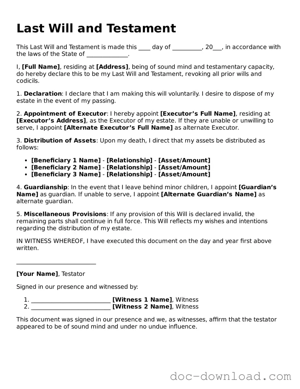 Printable Last Will and Testament Template