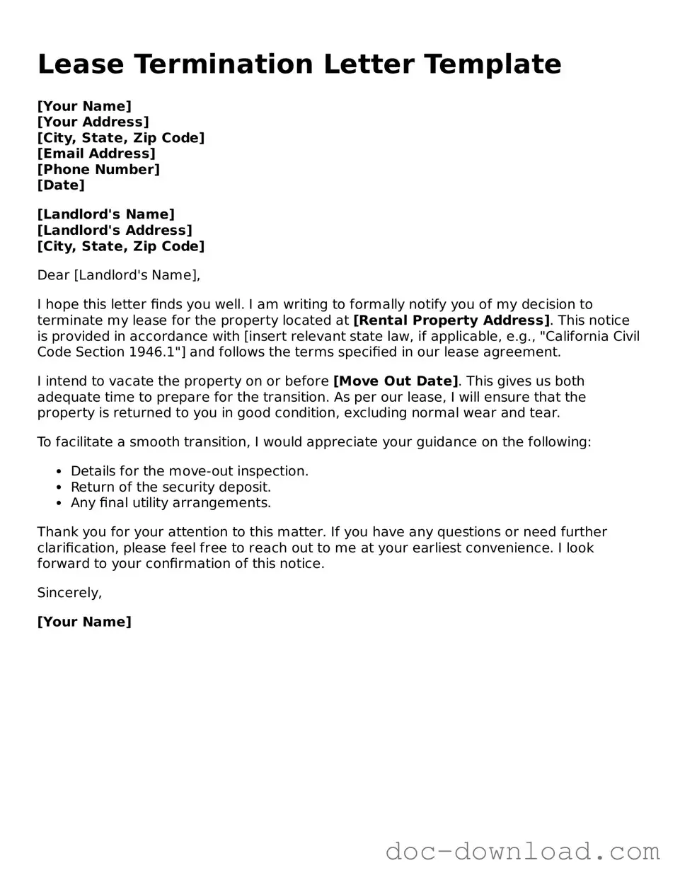Printable Lease Termination Letter Template