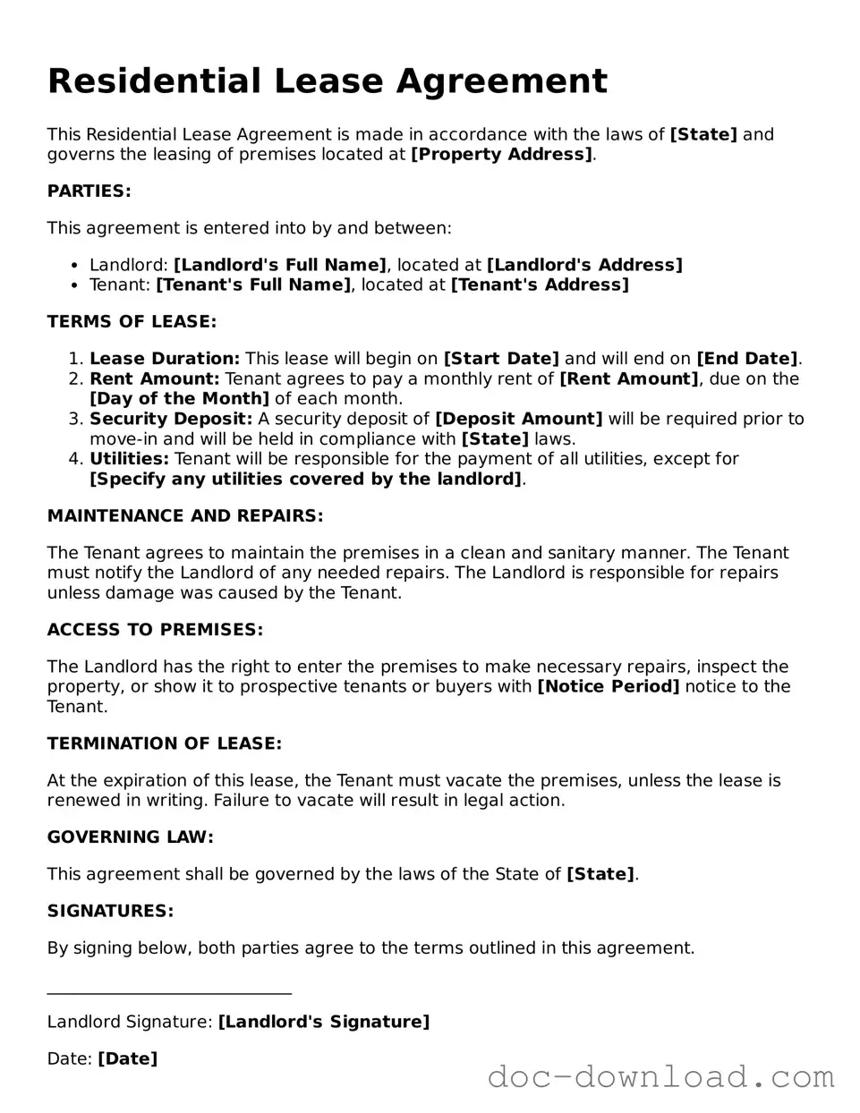 Printable Lease Agreement Template
