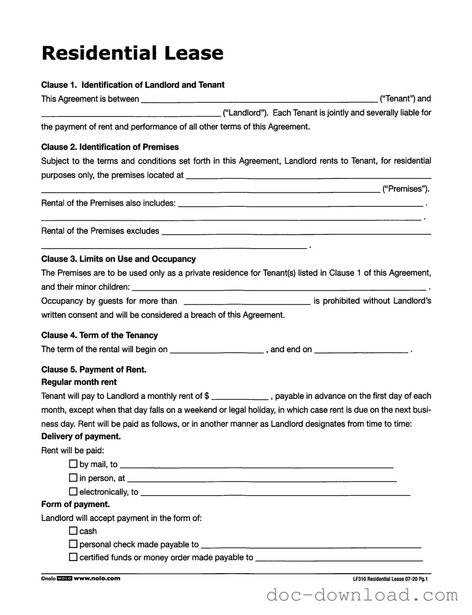 Fill Out Your Lf310 Residential Lease Template