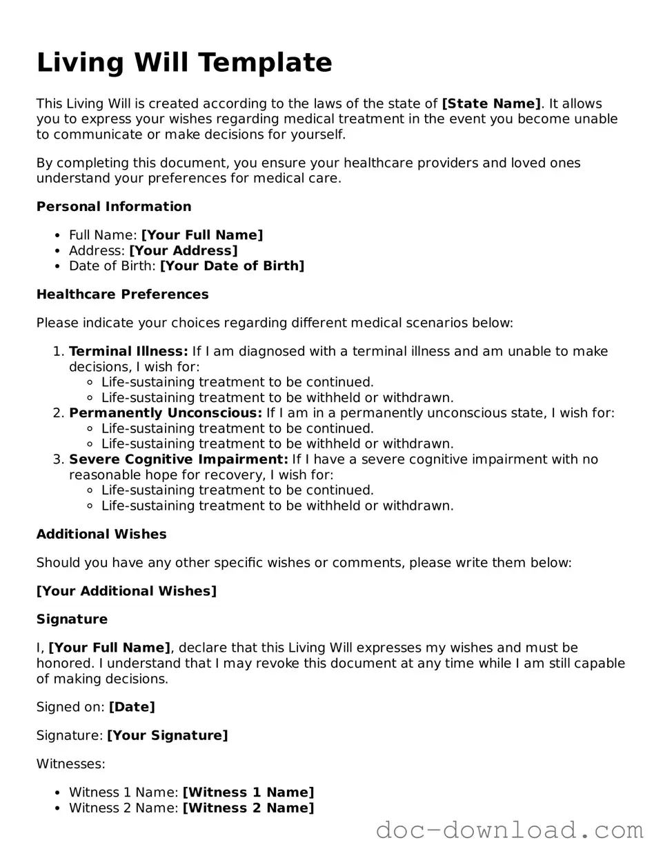 Printable Living Will Template