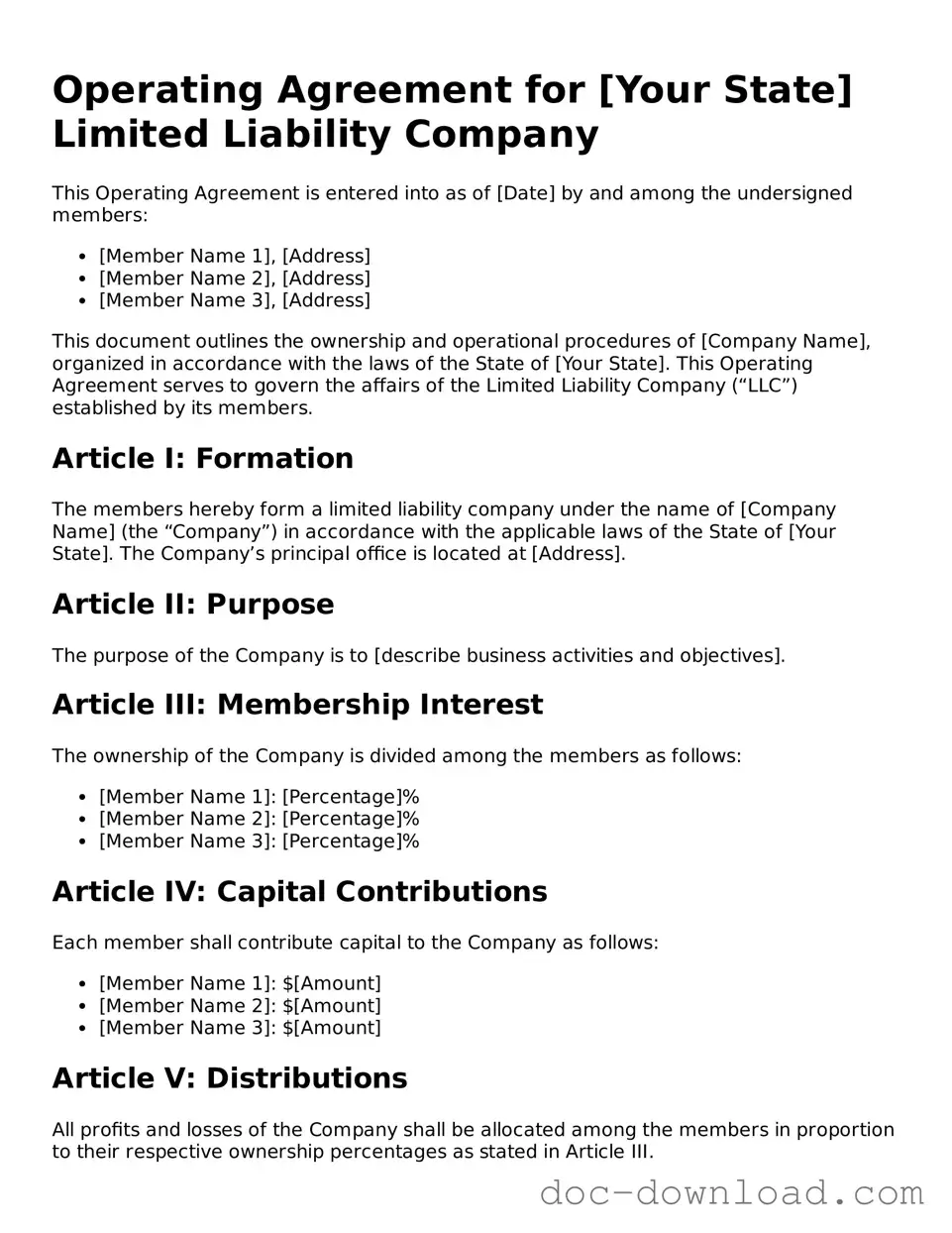 Printable Operating Agreement Template