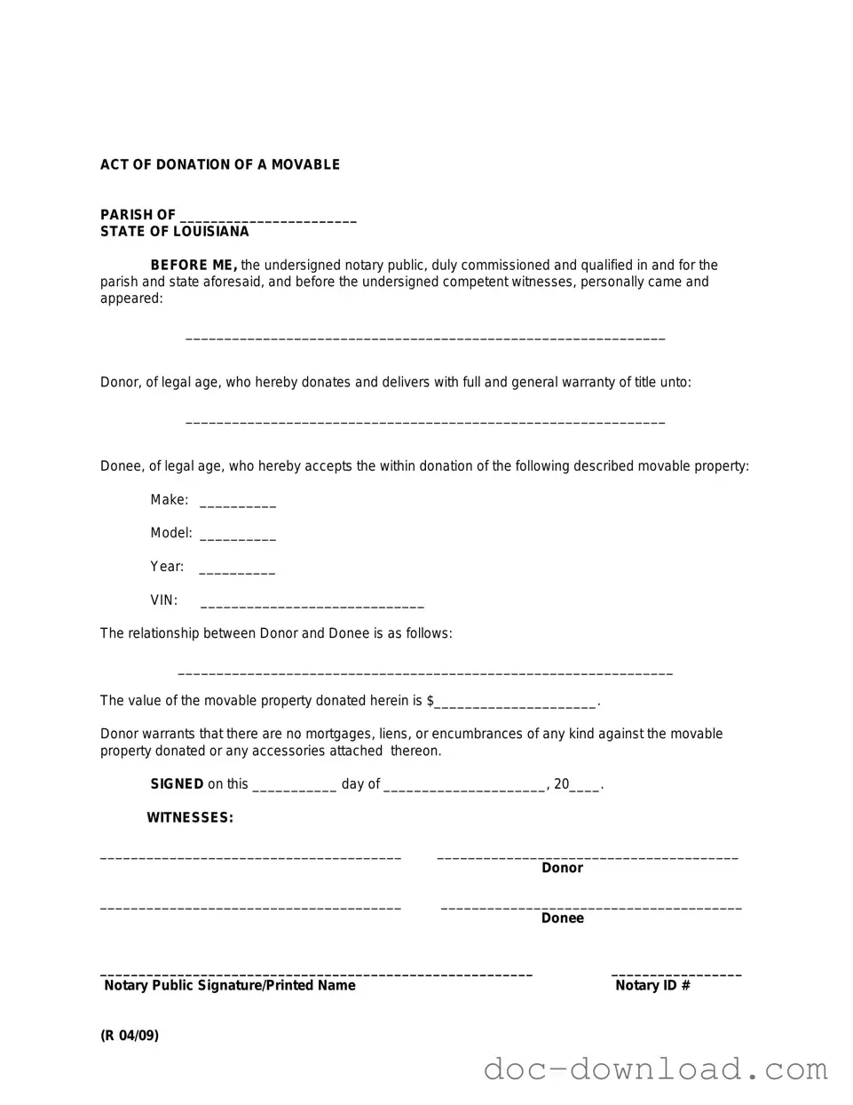 Fill Out Your Louisiana act of donation Template