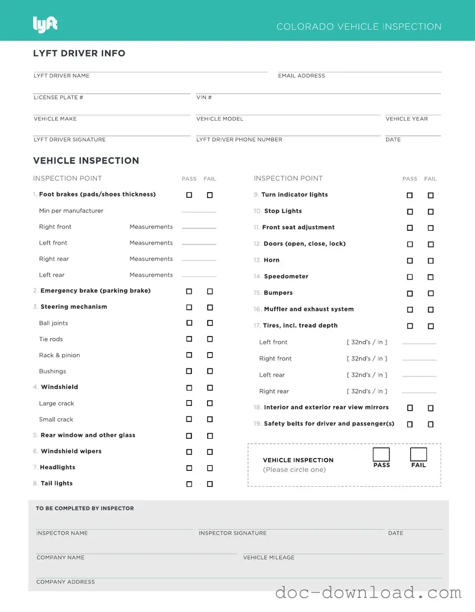Fill Out Your Lyft Inspection Template