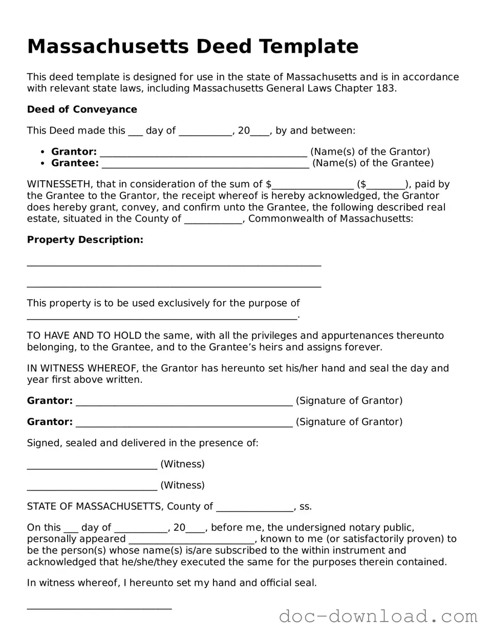 Blank  Deed Document for Massachusetts