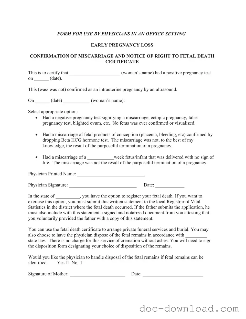 Fill Out Your Miscarriage Discharge Paper Template