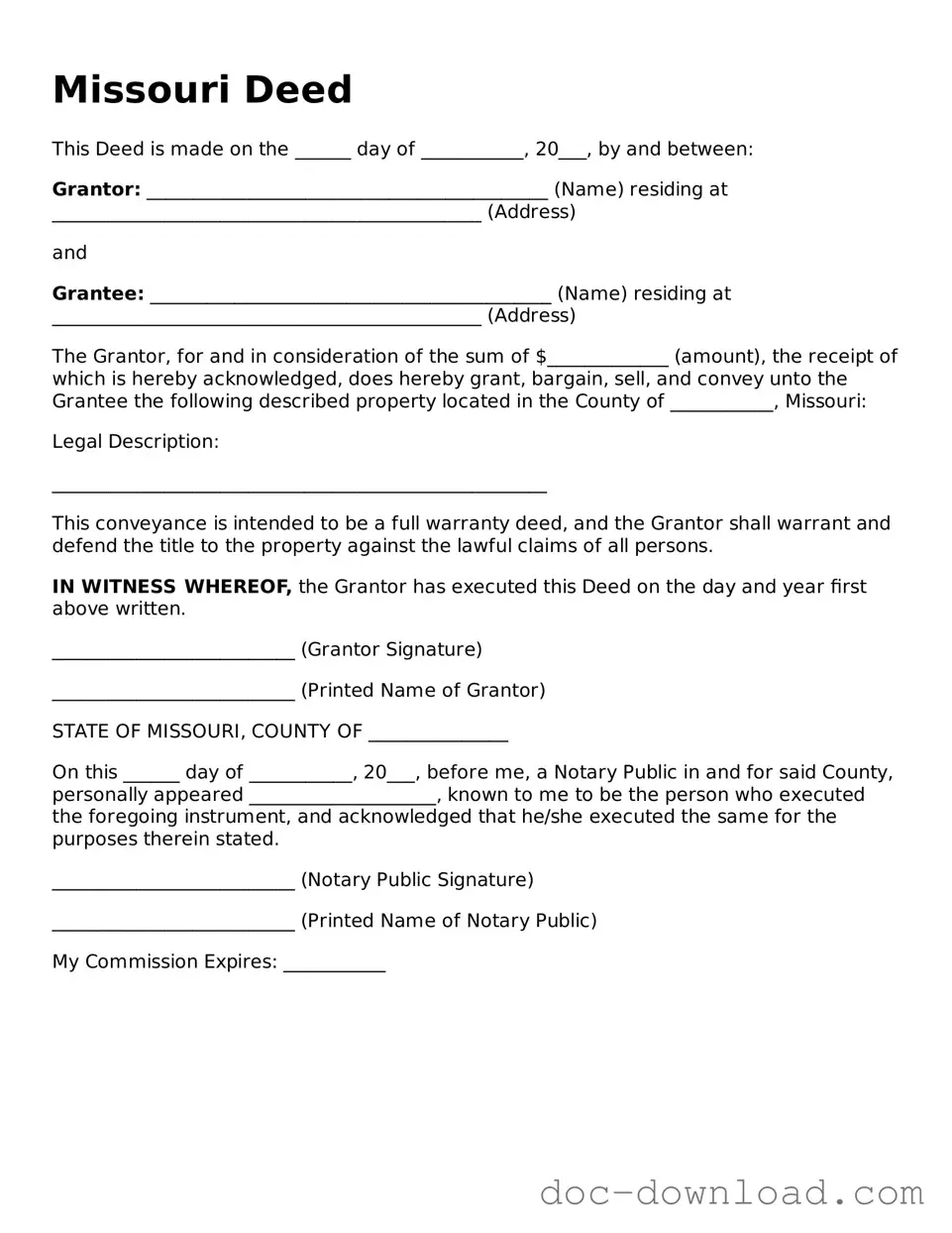 Blank  Deed Document for Missouri