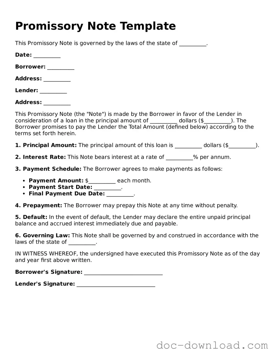 Printable Promissory Note Template