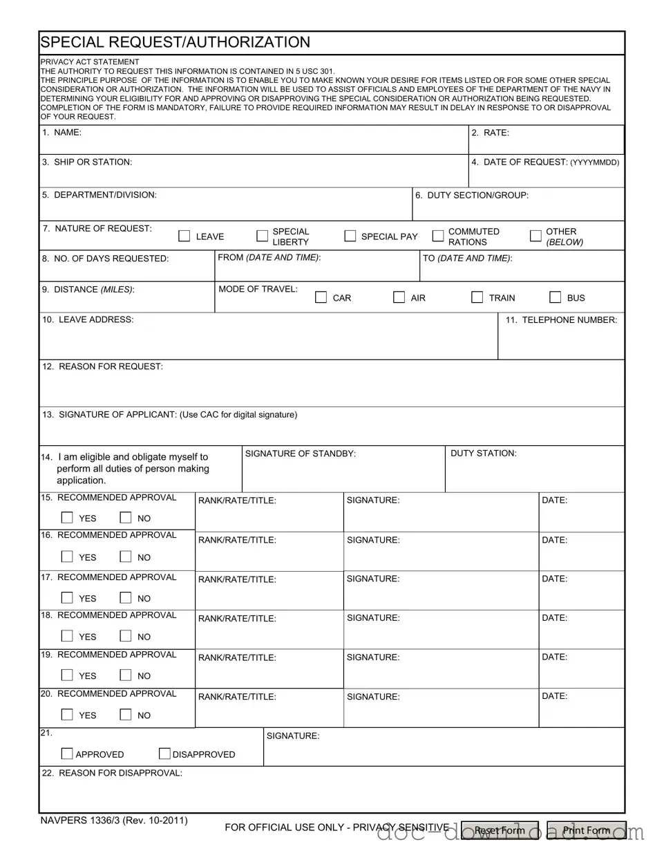 Fill Out Your Navpers 1336 3 Template