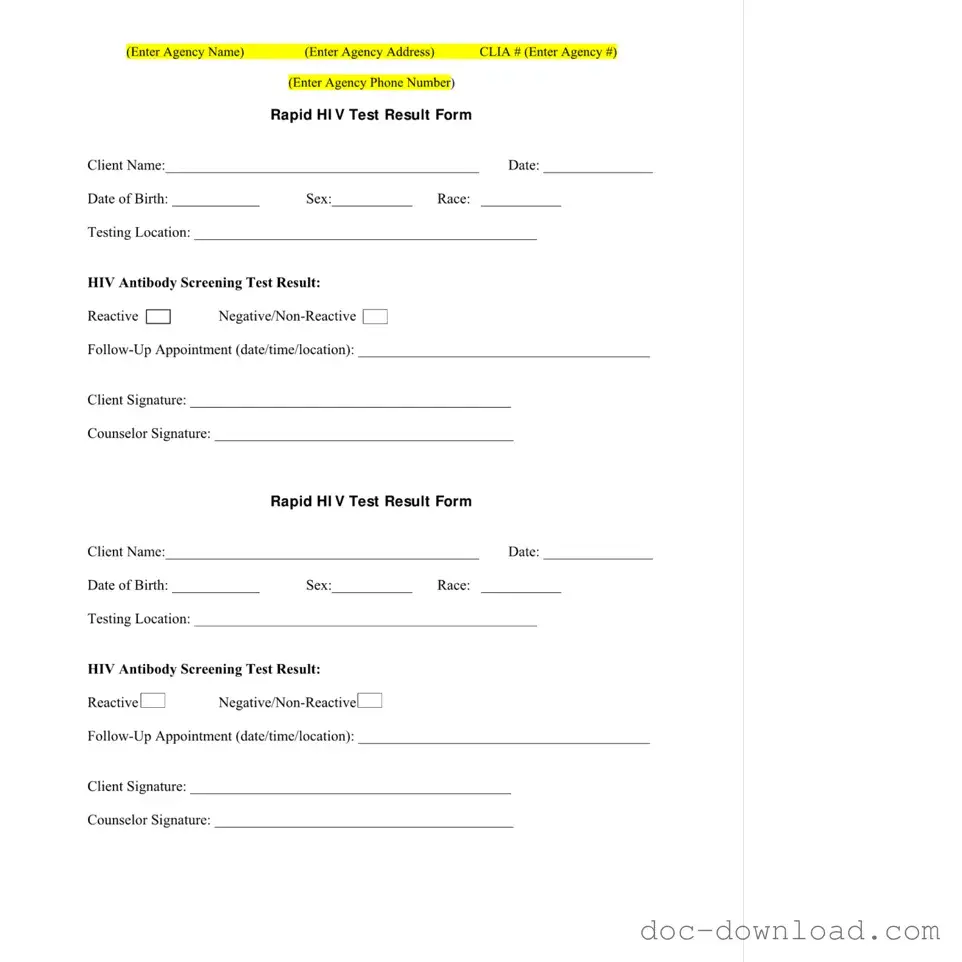 Fill Out Your Negative Hiv Test Template