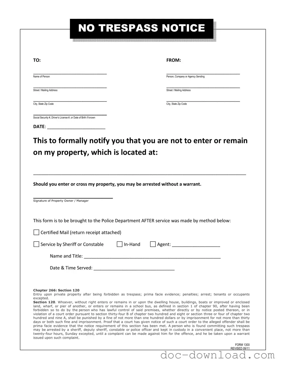 Fill Out Your No Trespassing Letter Template