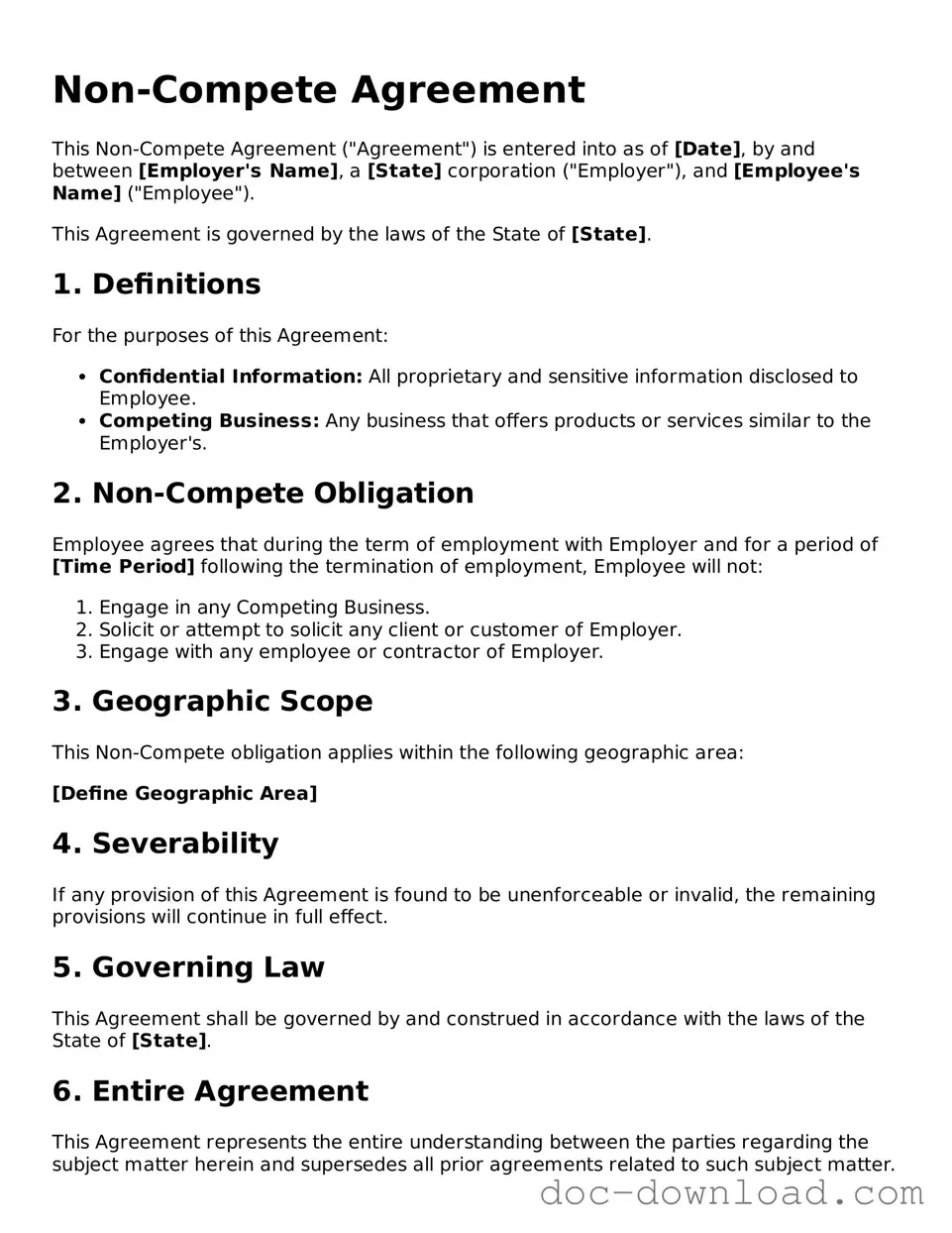 Printable Non-compete Agreement Template