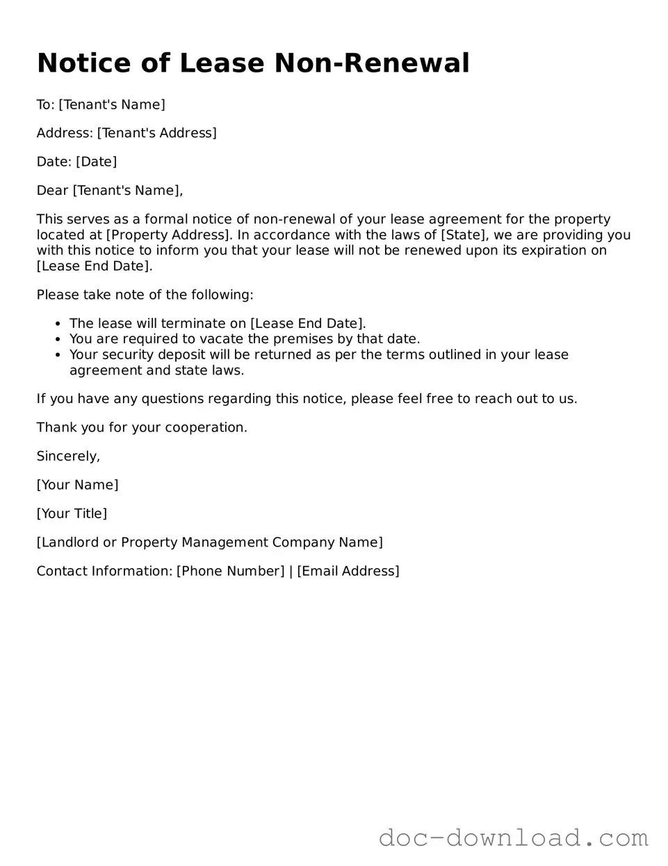Printable Notice of Lease Non-Renewal Template