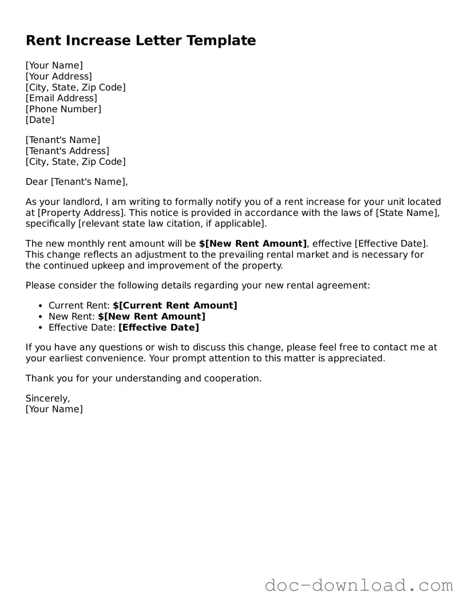 Printable Rent Increase Letter Template