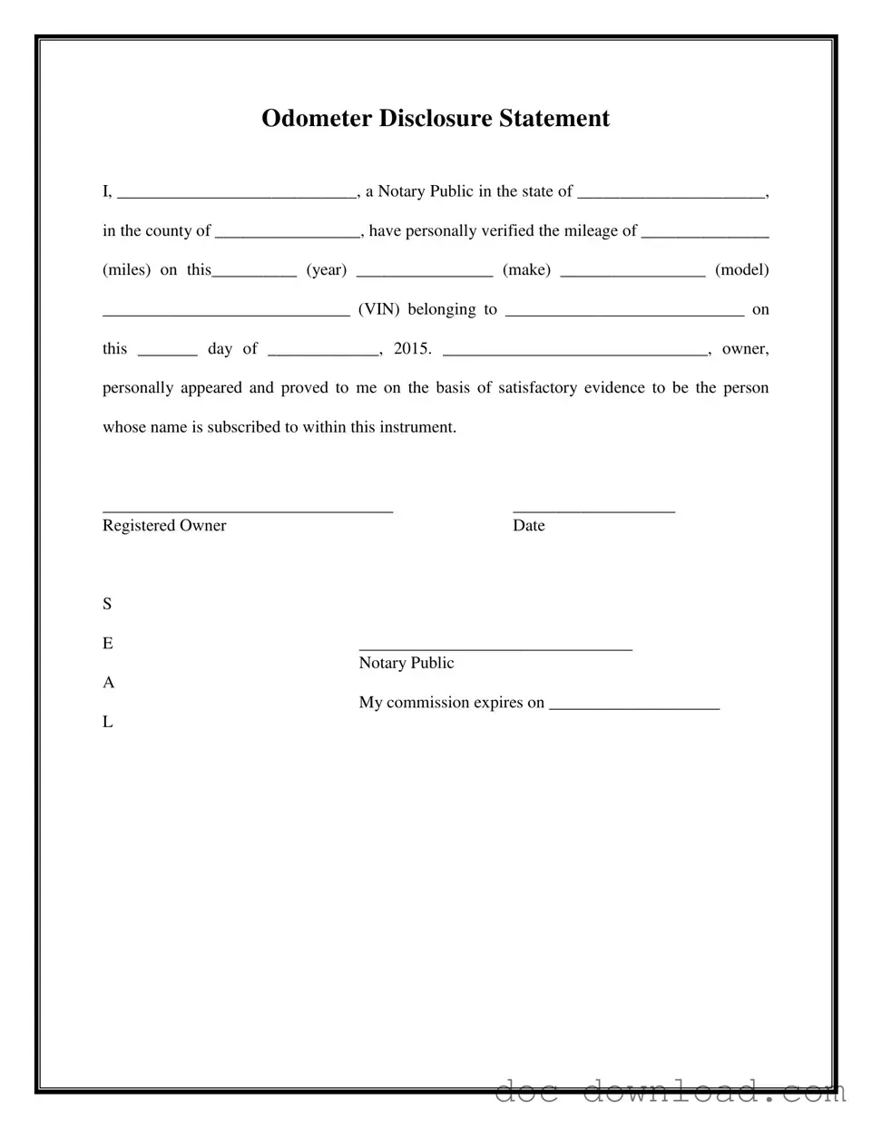 Fill Out Your Notarized Odometer Statement Template