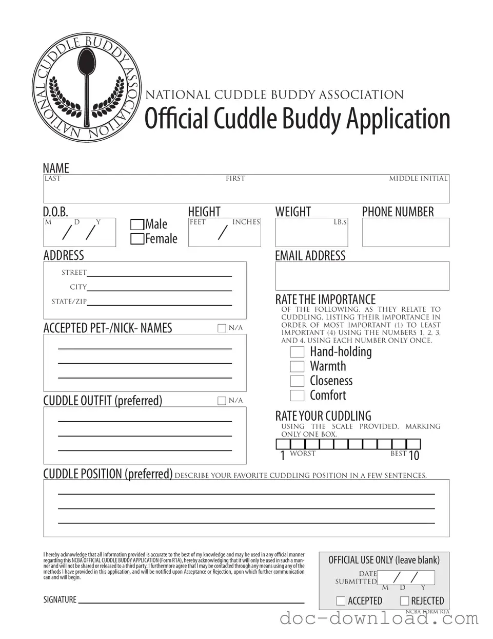 Fill Out Your Cuddle Buddy Application Template