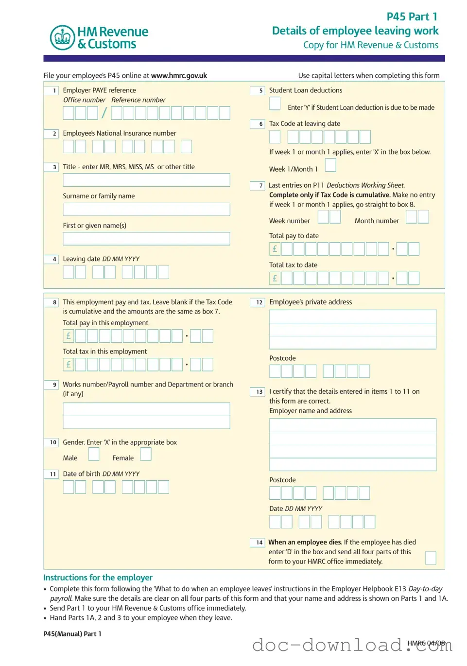 Fill Out Your P 45 It Template
