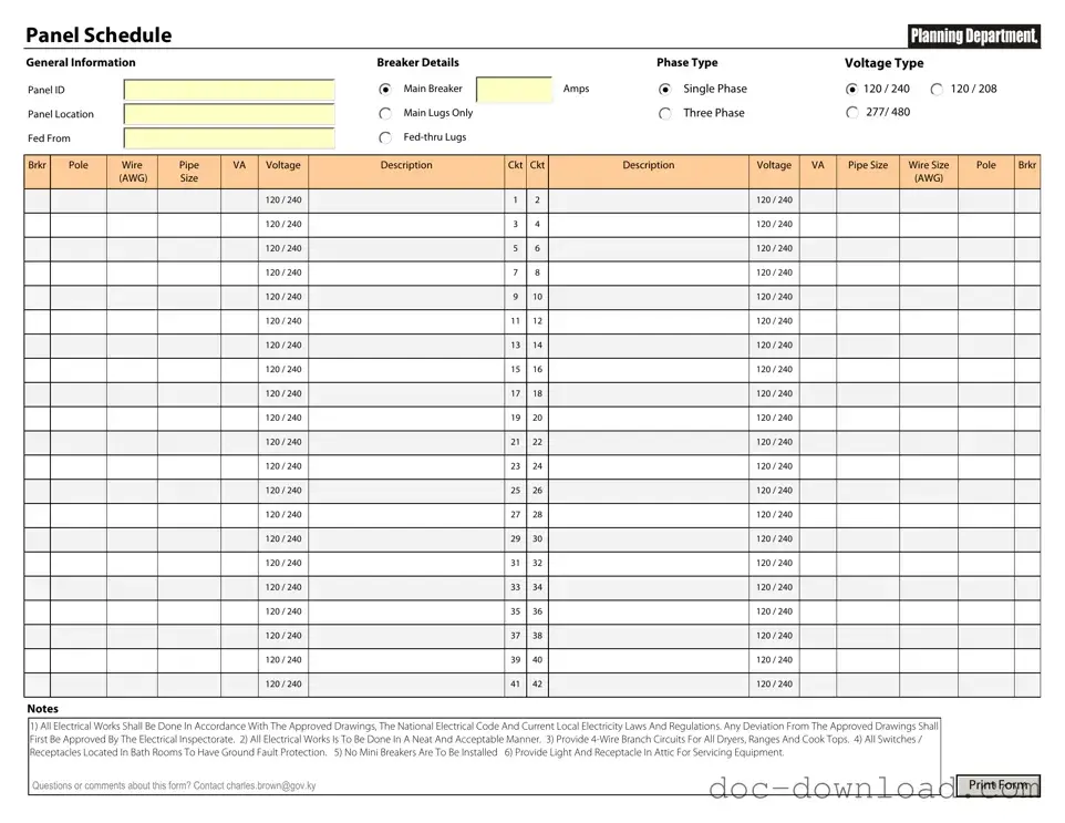 Fill Out Your Electrical Panel Schedule Template