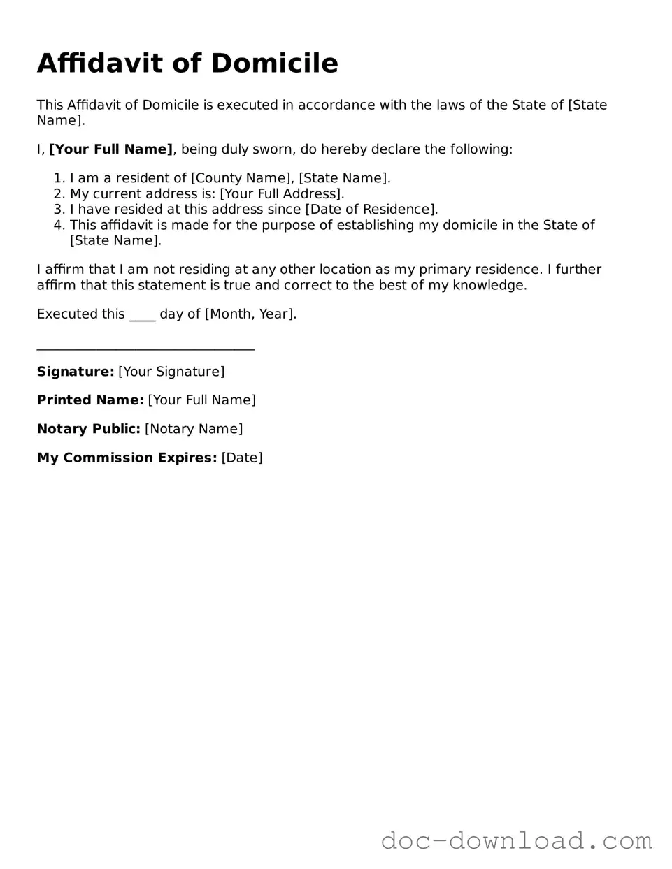 Printable Affidavit of Domicile Template