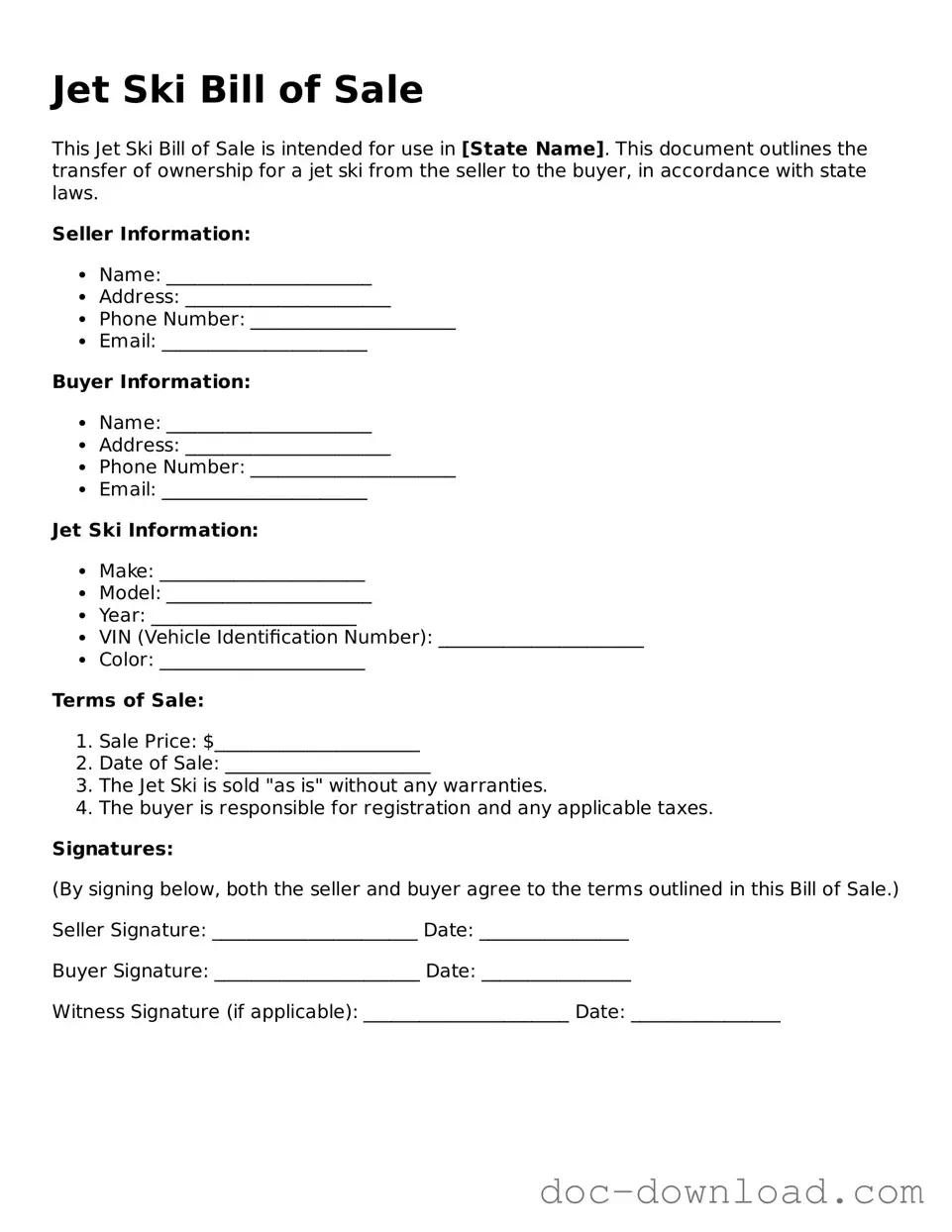 Printable Jet Ski Bill of Sale Template