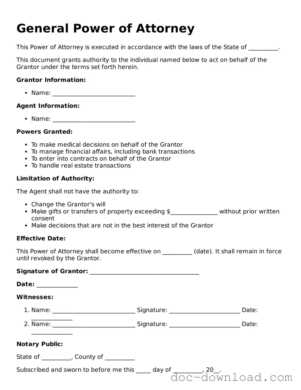 Printable Power of Attorney Template