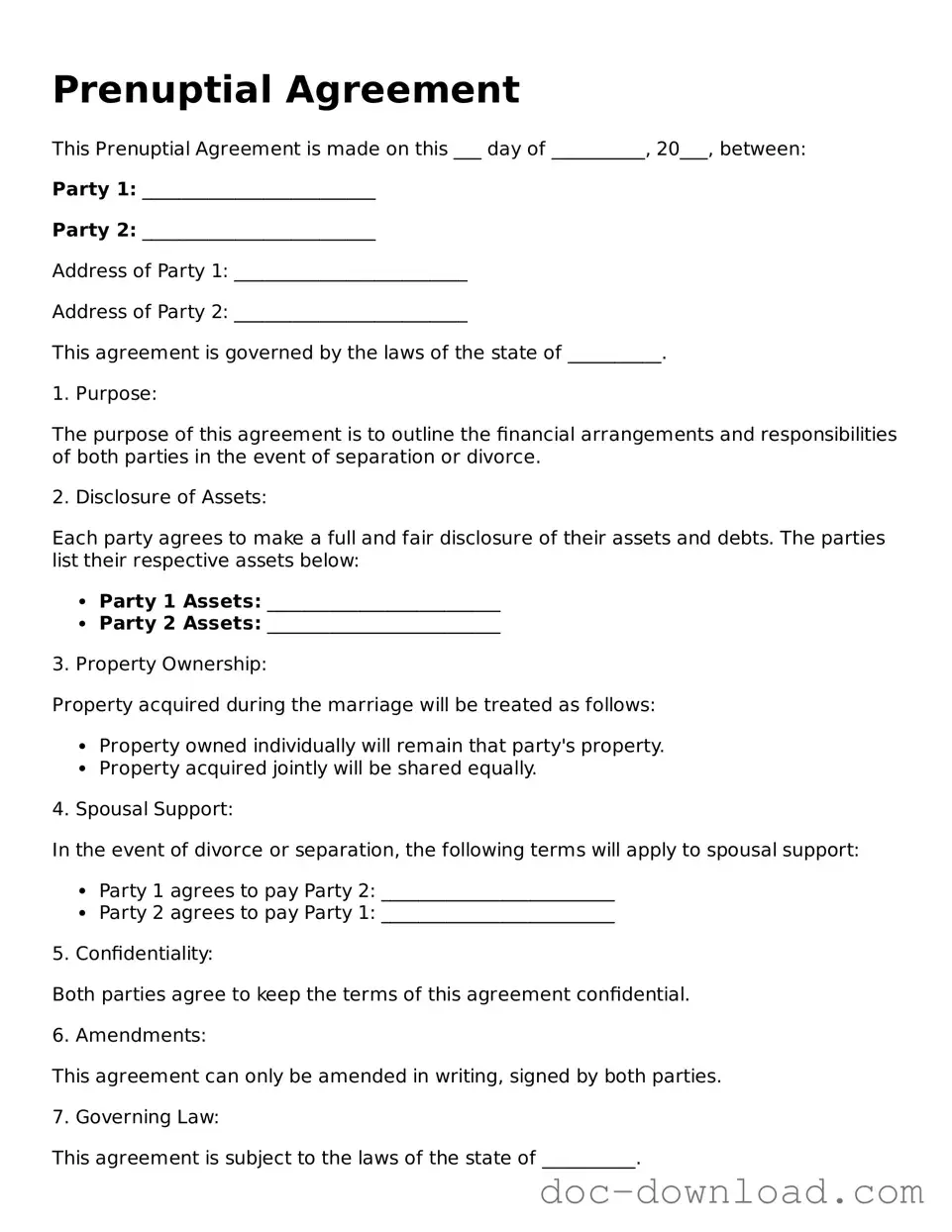 Printable Prenuptial Agreement Template