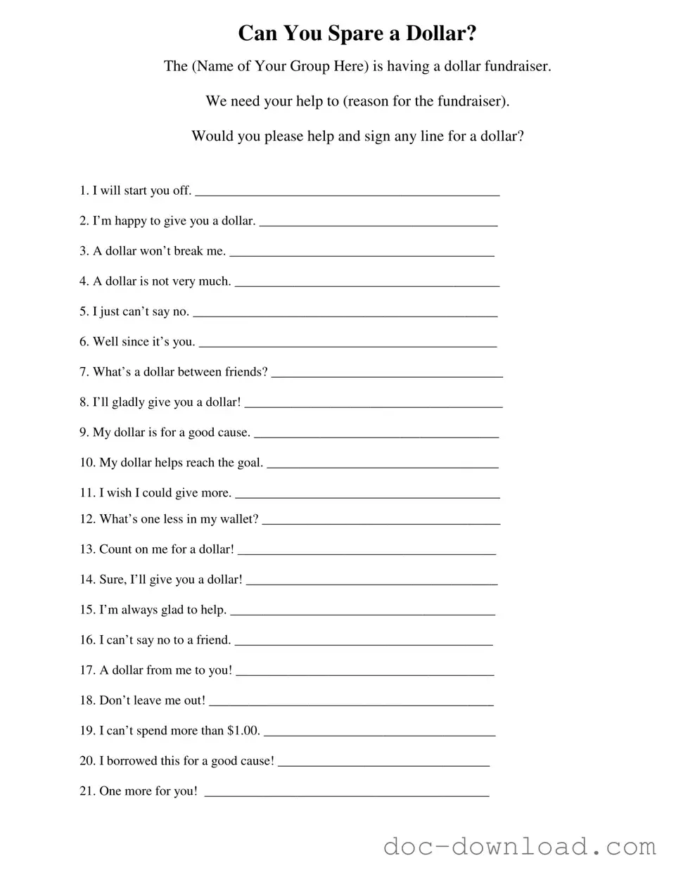 Fill Out Your Donated A Dollar Template
