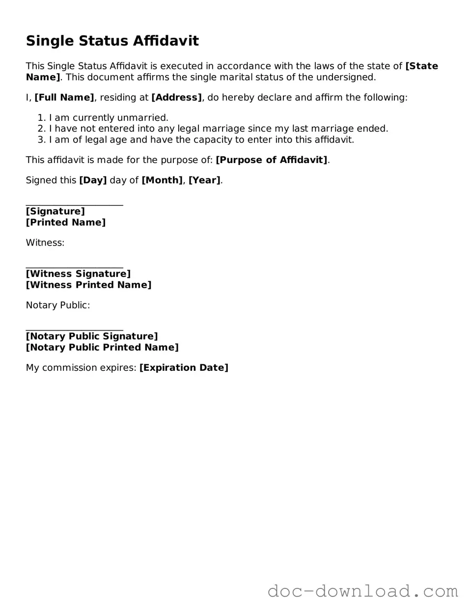 Printable Single Status Affidavit Template