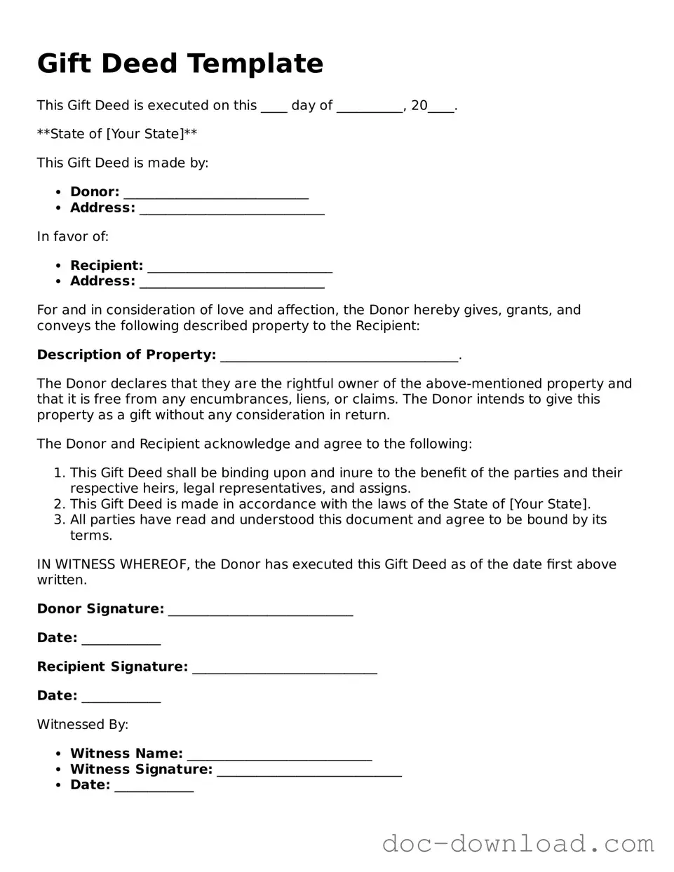 Printable Gift Deed Template