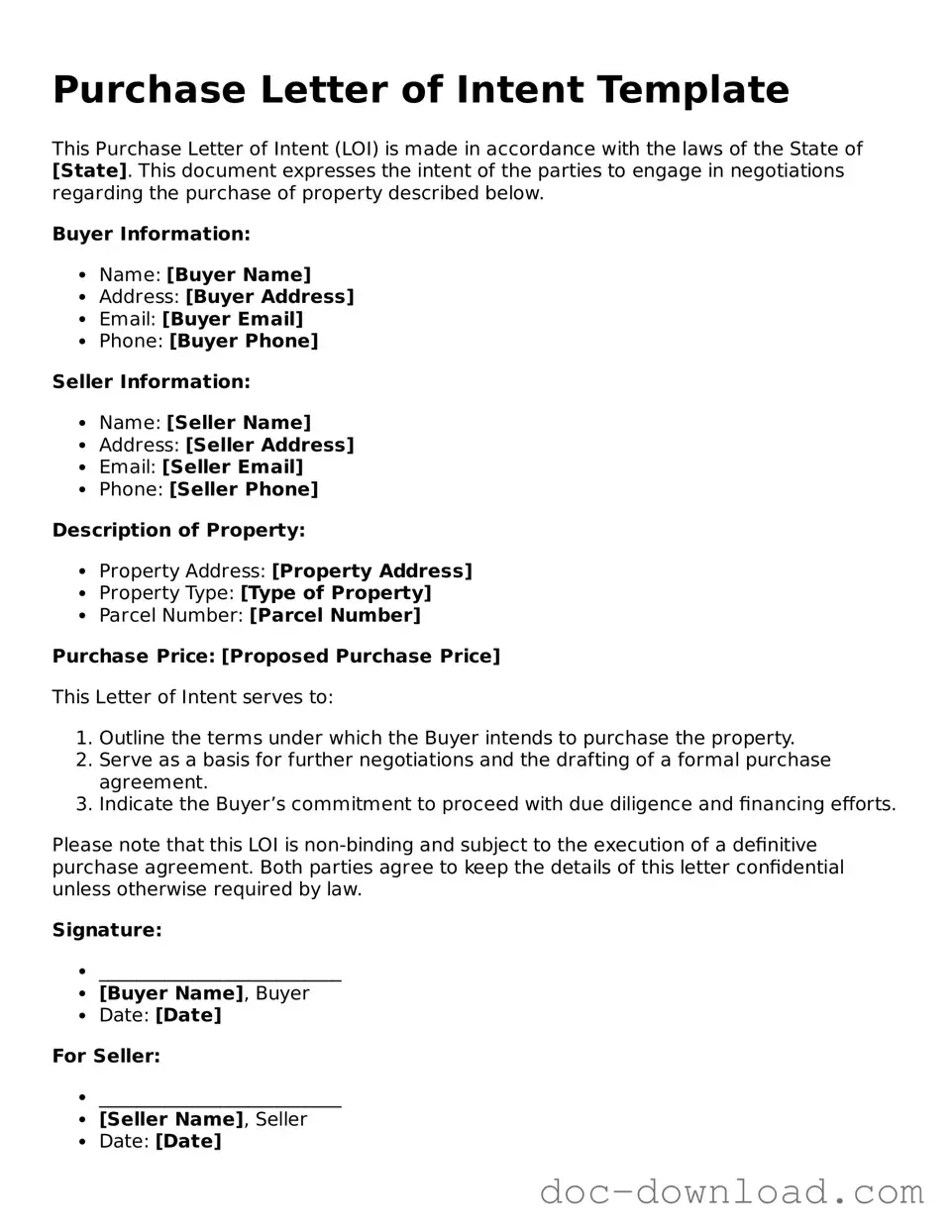 Printable Purchase Letter of Intent Template