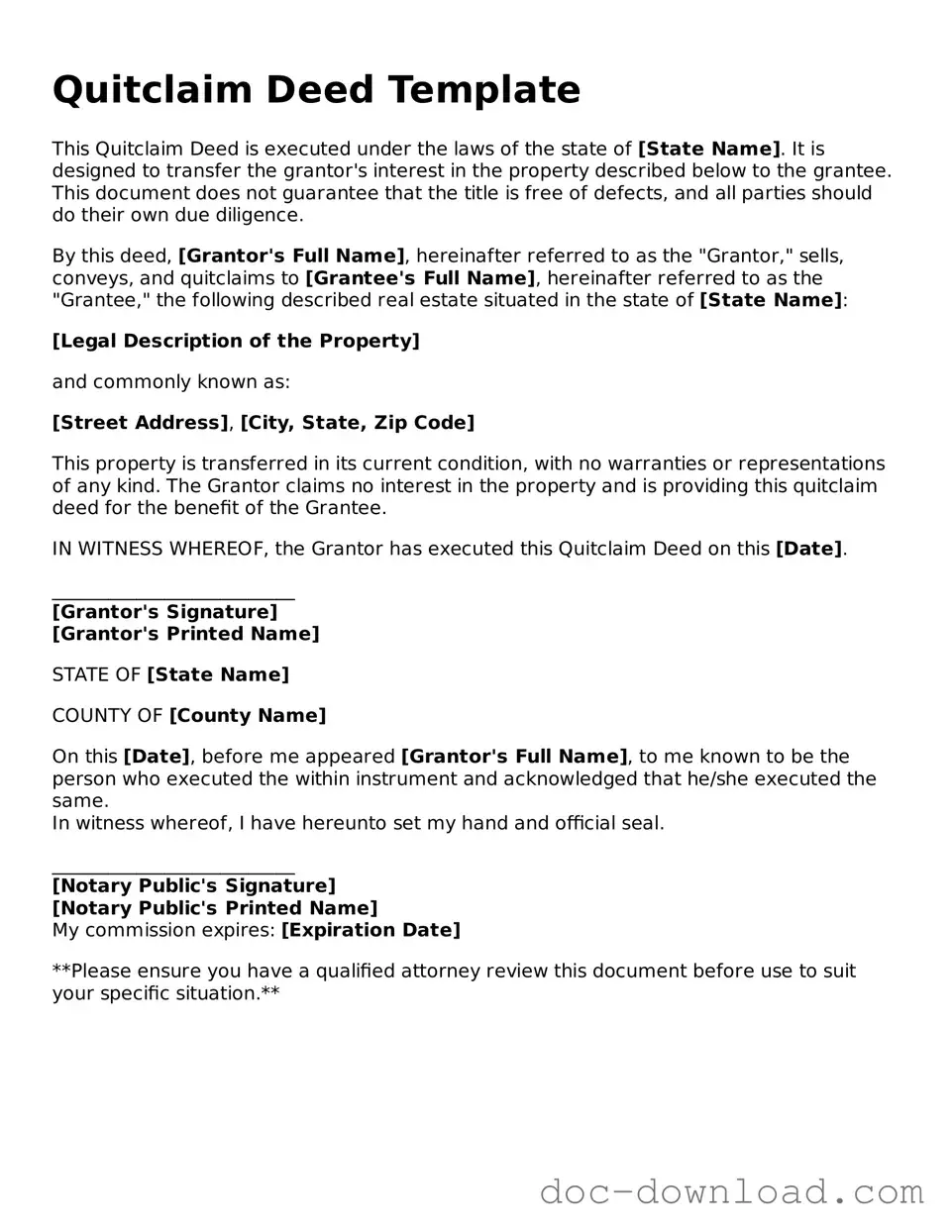 Printable Quitclaim Deed Template
