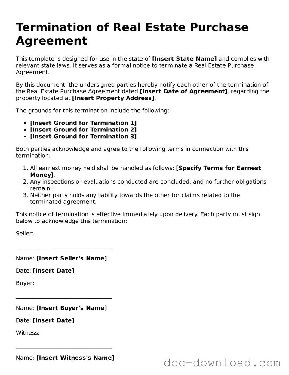 Printable Termination of Real Estate Purchase Agreement Template