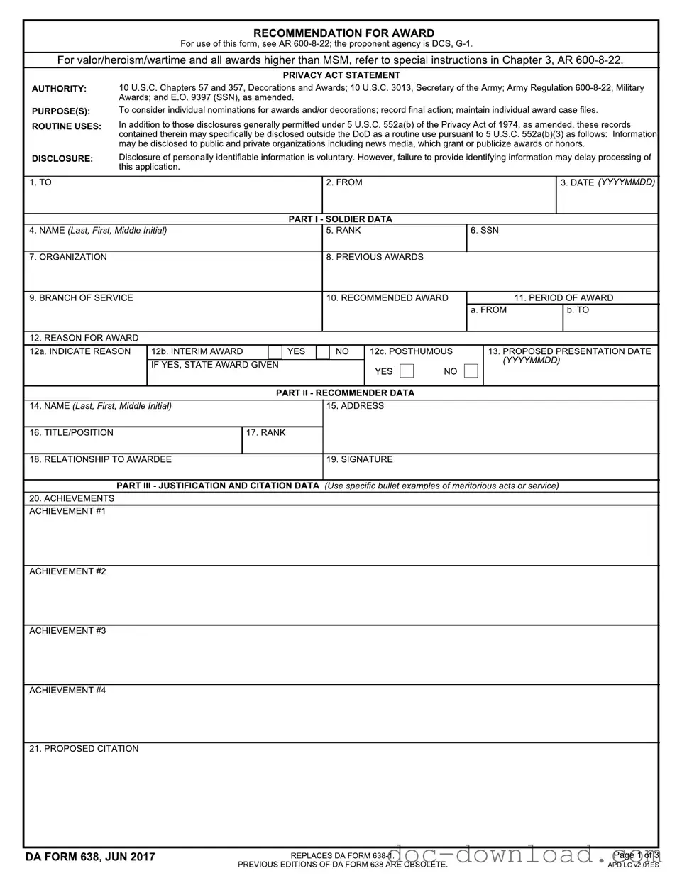 Fill Out Your Da 638 Template
