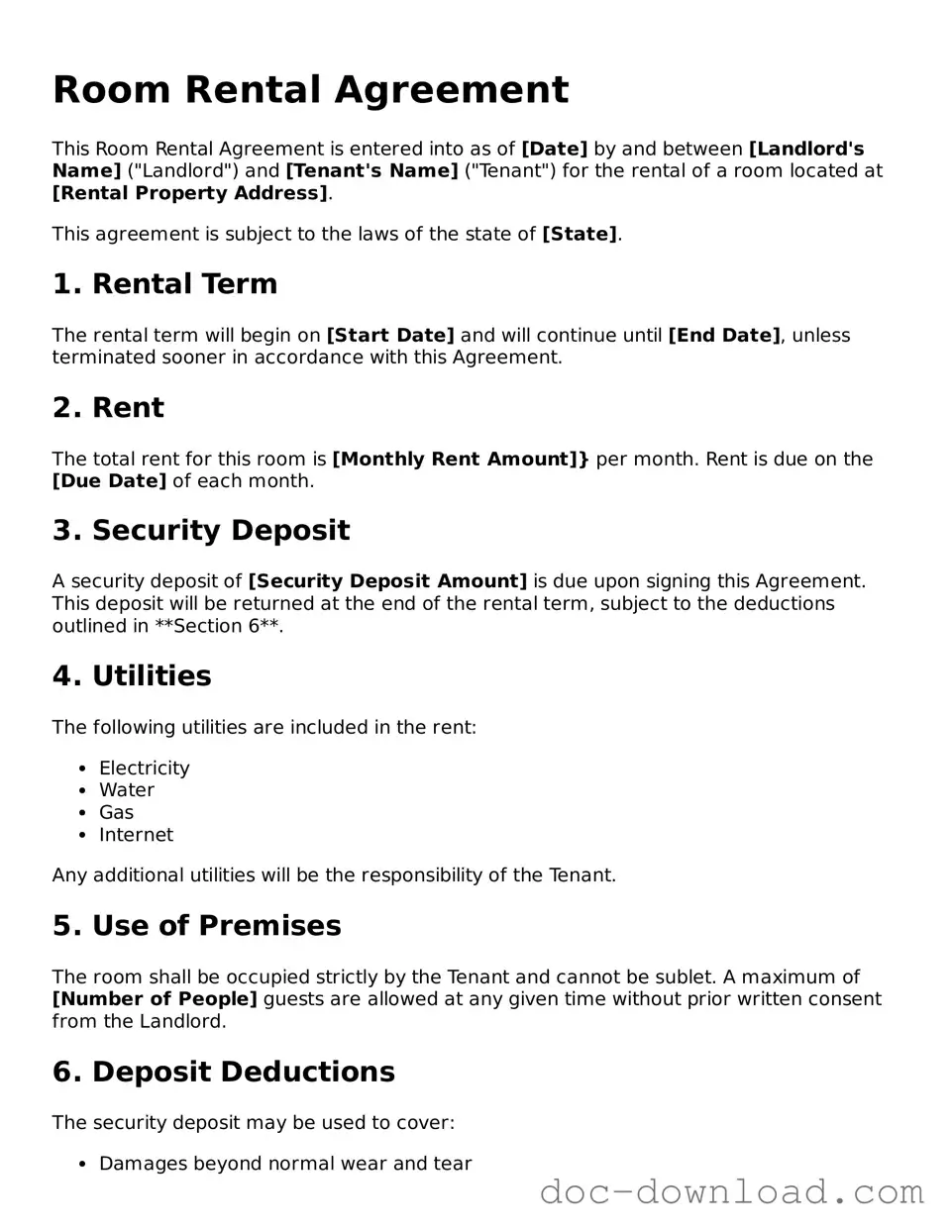 Printable Room Rental Agreement Template