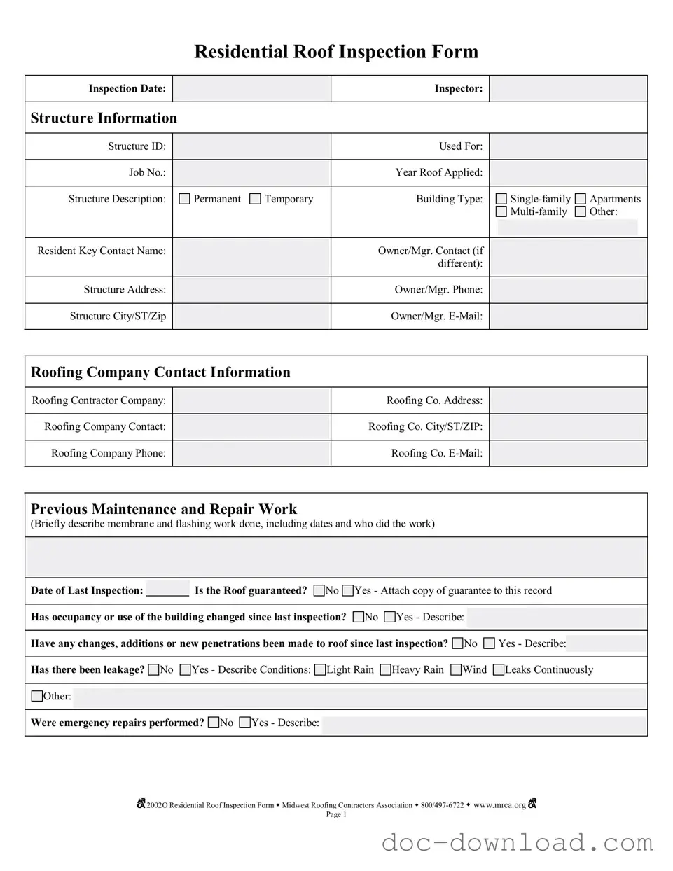 Fill Out Your Roof Inspection Template