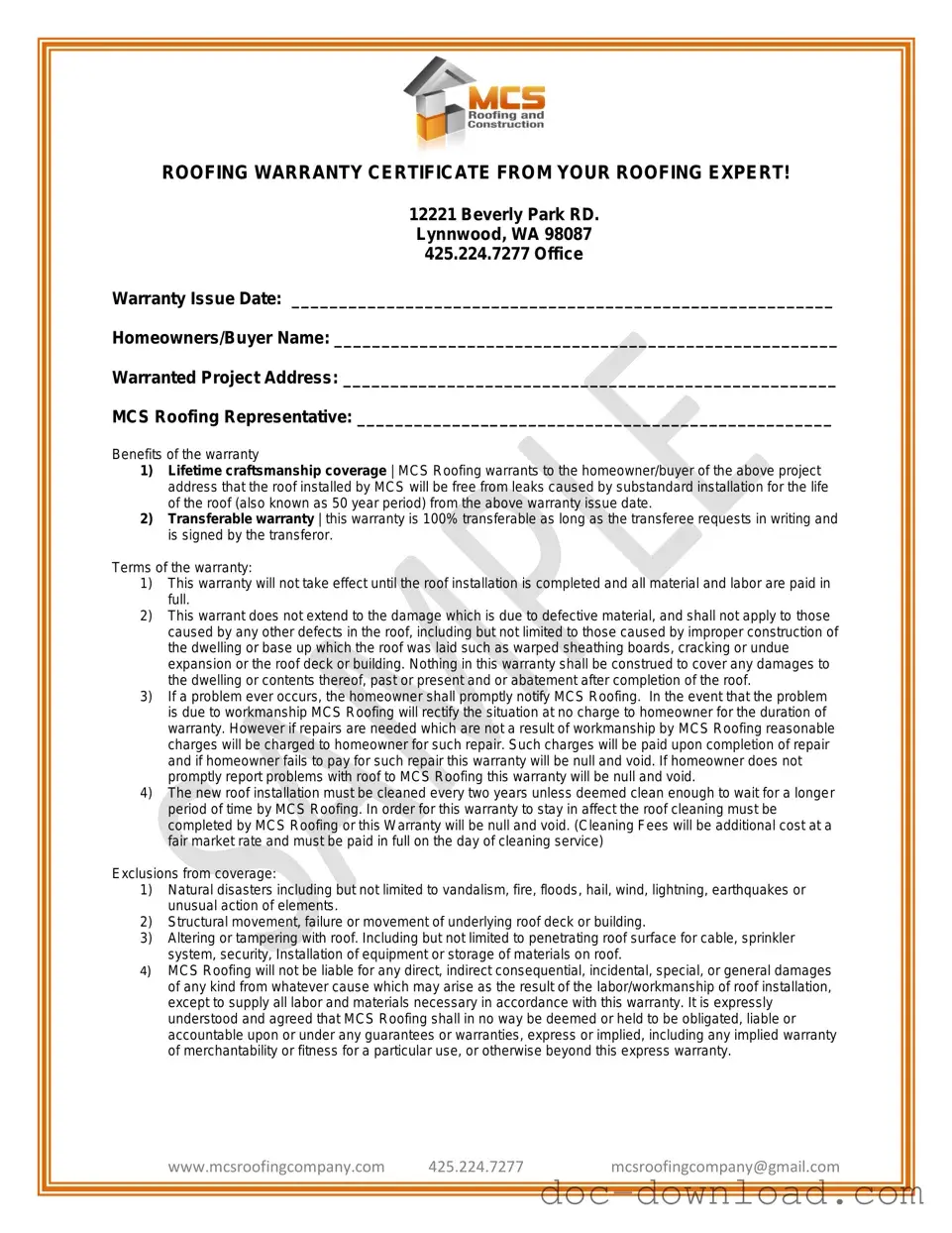 Fill Out Your Roofing Warranty Certificate Template