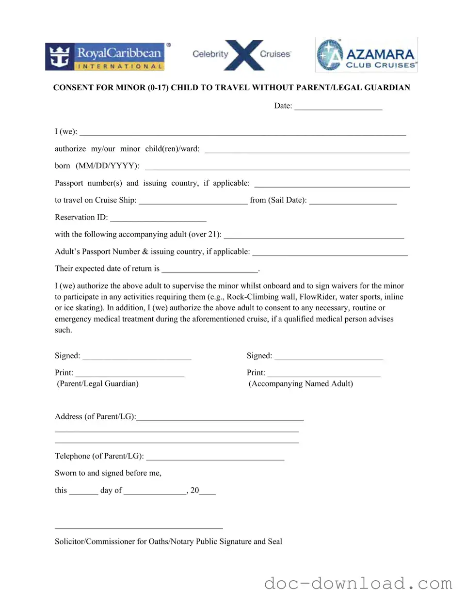 Fill Out Your Royal Caribbean Parental Consent Template