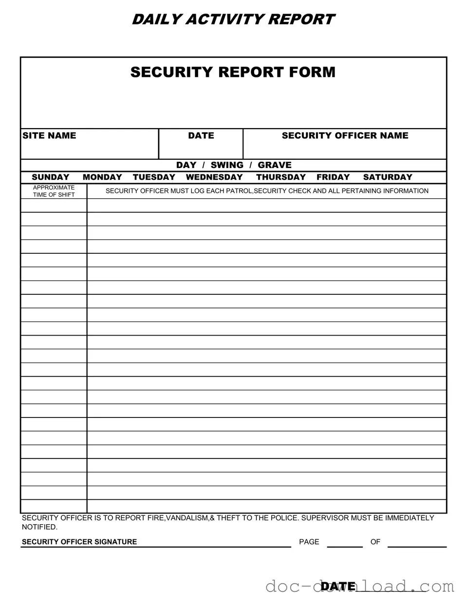Fill Out Your Security Guard Daily Report Sample Template