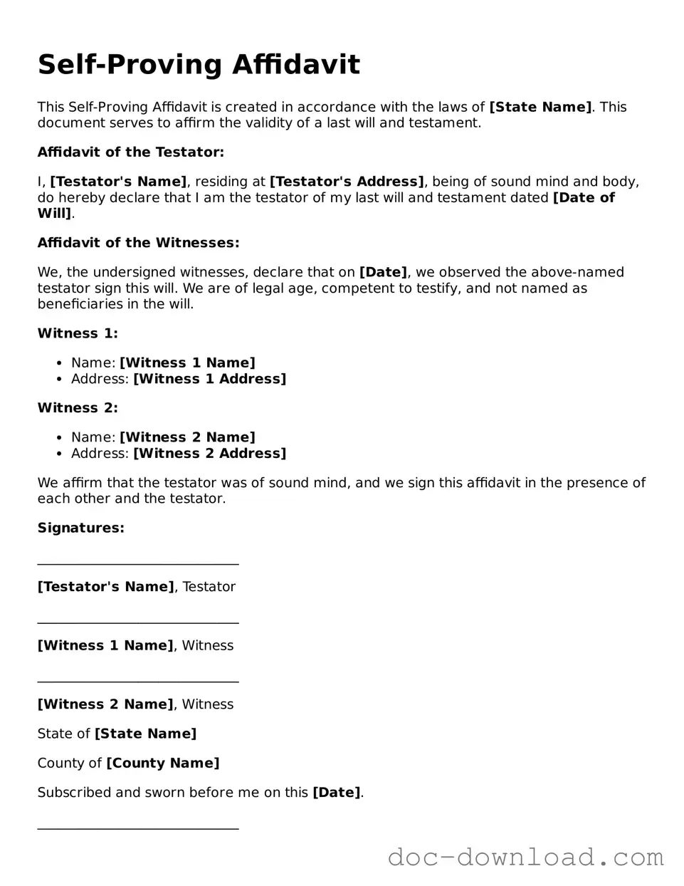 Printable Self-Proving Affidavit Template