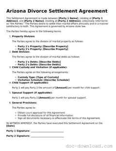 Blank  Divorce Settlement Agreement Document for Arizona