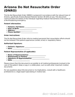Blank  Do Not Resuscitate Order Document for Arizona