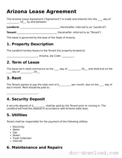 Blank  Lease Agreement Document for Arizona