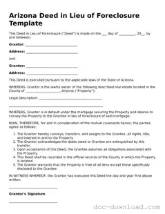 Blank  Deed in Lieu of Foreclosure Document for Arizona