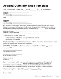 Blank  Quitclaim Deed Document for Arizona